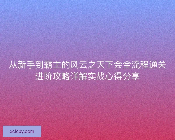 从新手到霸主的风云之天下会全流程通关进阶攻略详解实战心得分享